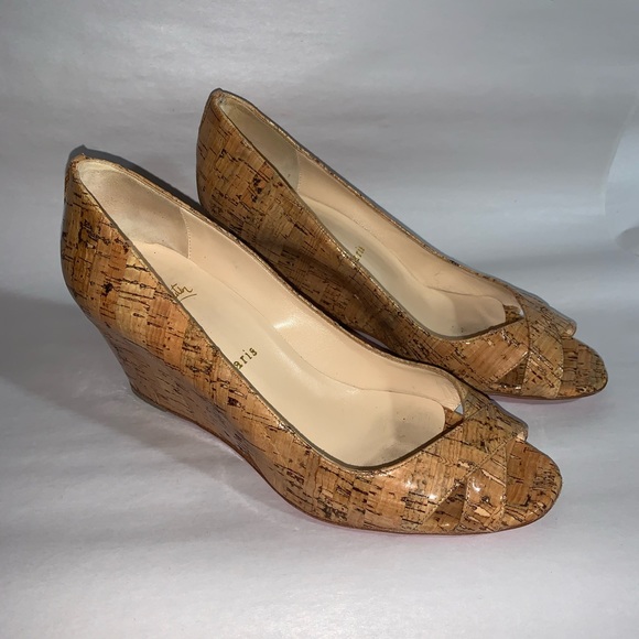 CHRISTIAN LOUBOUTIN size 38.5 cork print WEDGES - Picture 12 of 15
